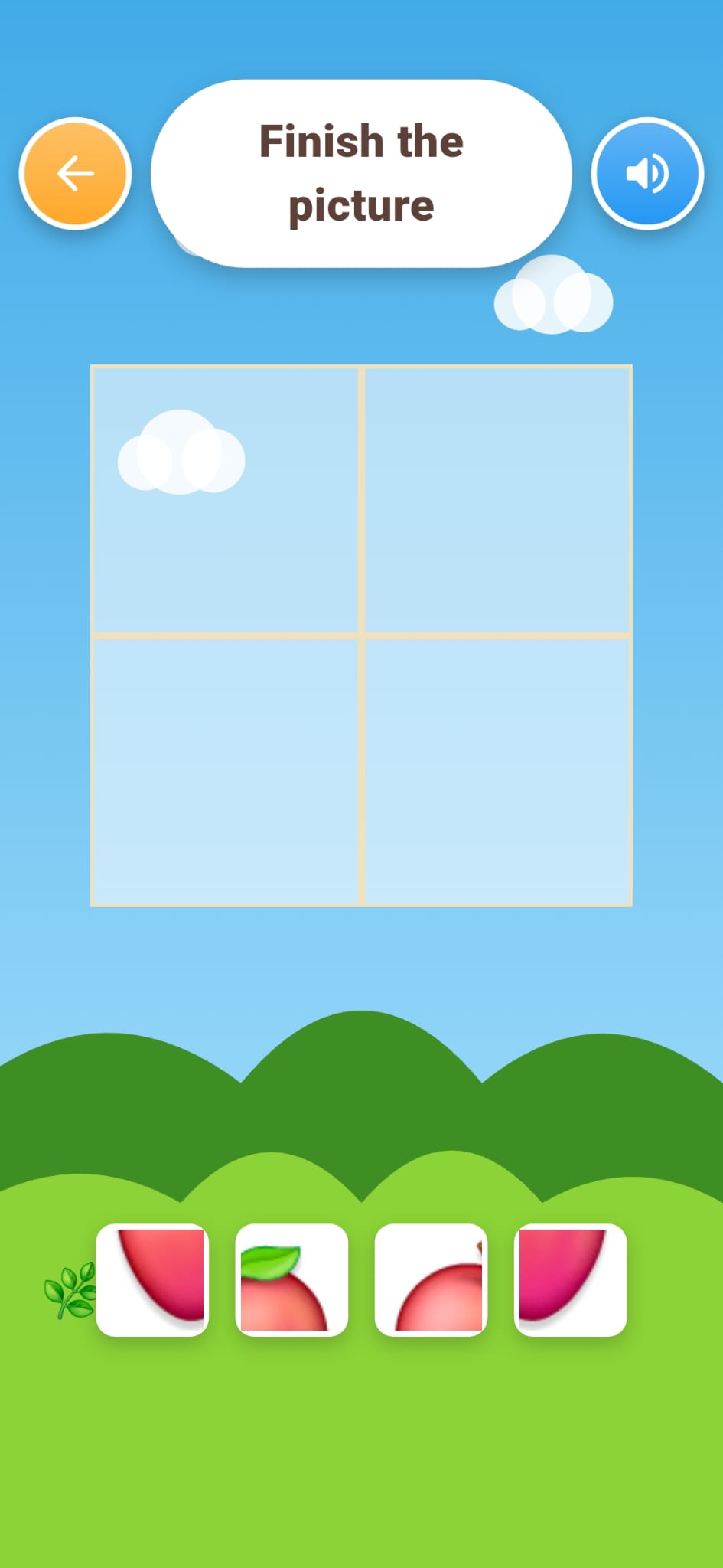 A jigsaw level: finish the picture of the apple.