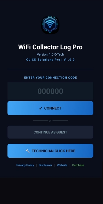 WiFi Collector Log Pro – login screen