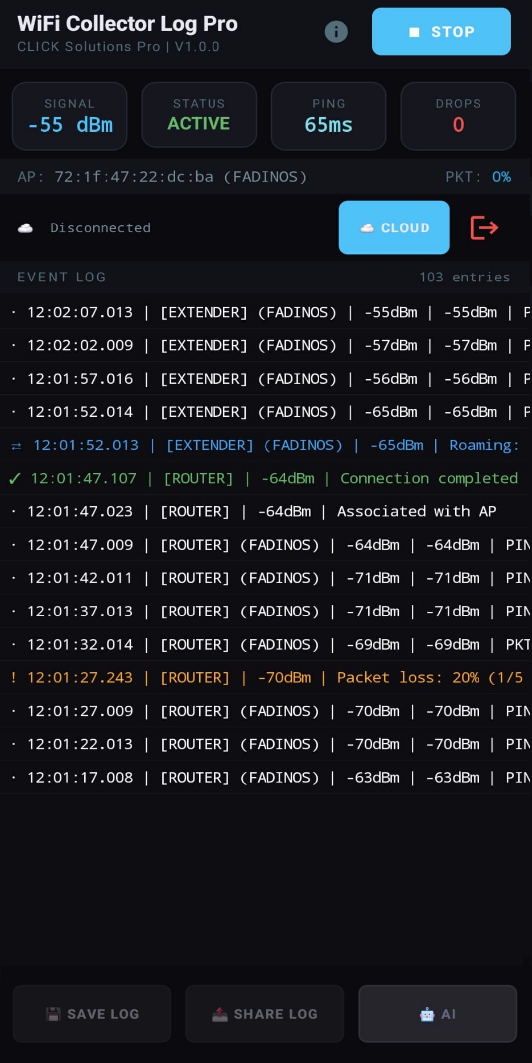 WiFi Log Collector Pro - Event Log